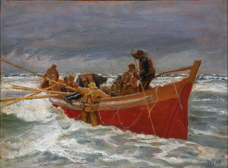 Michael Ancher The red rescue boat on its way out Germany oil painting art